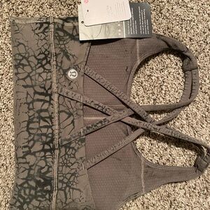 lululemon athletica Gray Cracked-Print Crisscross Sports Bra